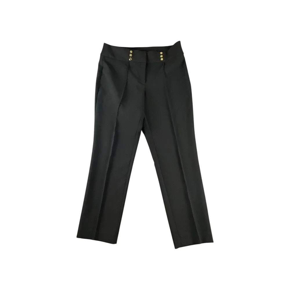 Jones Studio Womens Black Straight Leg Dress Pants Gold Button Detail Size 12 - Picture 1 of 8